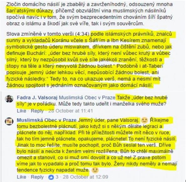 Muslimská obec v Praze o bití žen Facebook